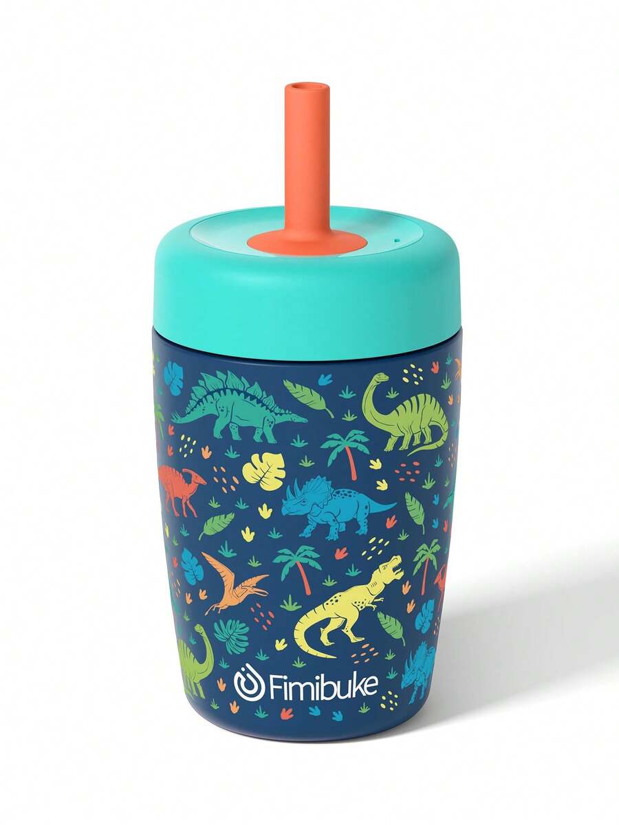 Kids & Toddler Cups Spill Proof, 12 OZ Insulated Sippy Cups For Toddlers Boys Girls, Stainless Steel Kids Water Bottle With Twist Lids & Silicone Straw - khủng long - Xem 1