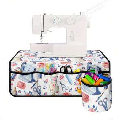 1pc Sewing Machine Mat With Storage Bag & Cylinder, Washable Polyester, Cartoon Sewing Pattern, Dust-Proof Protective Mat, Suitable For Storing Sewing Supplies & Accessories, Great For Sewing & Knitting Enthusiasts