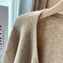 Women Autumn And Winter New Oatmeal V-Neck Long-Sleeved Knitted Cardigan, Elegant, Casual Loose Cardigan, Daily, Holiday, Dating, Graduation, Back To School - Khaki - View 7