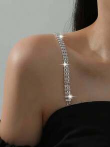 1pc Women's Sparkly Rhinestone Strap Elegant Copper Body Chain, Sexy Invisible Bra Strap Lingerie Accessory, For Rave - Silver - View 23