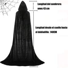 Capa Con Capucha Terciopelo Para Disfraces Halloween Cosplay, Capa unisex con capucha, larga, de terciopelo, para Halloween y Navidad - Negro - Ver 3
