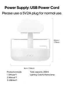 kinscoter 1 Peça Umidificador de Ar em Formato de Nuvem de Chuva com USB, Difusor de Aromaterapia de Óleo Essencial com Gota de Chuva, 7 Cores, Luz Noturna em Formato de Nuvem de Chuva, Difusor de Aroma para Casa, Hotel, Presente de Aniversário