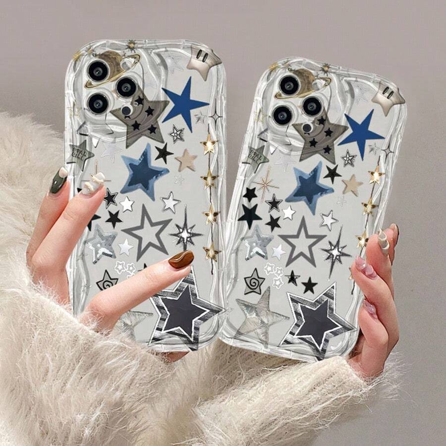 1 件金属星形图案手机壳 | 彩色 3D 星形透明保护套，适用于 Apple/系列