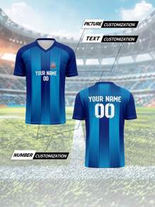 Personalisiertes Trikot, Barcelona, atmungsaktiv, schnelltrocknend 210g Frühling/Sommer Einzelteil Top, Unisex Sportteam Club Training V-Ausschnitt Fußballtrikot mit vorne und hinten bedrucktem Namen, Nummer, Logo, bequeme Passform für Alltag, Lässig, Party