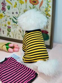 Striped Short Sleeve Pet Outerwear For Pomeranian & Poodle Dogs