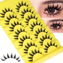 DManga Lashes Natural Eyelashes Spiky False Eyelashes Invisible Band 3D Cat Eye Lashes Wispy Fake Lashes Cosplay Anime Lashes 7 Pairs Pack Asian Doll Lashes Clear Band By5001 - 黑色 - 查看 1