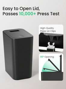 1 PC Bathroom Trash Can With Lid, 2.6 Gallon Small Black Trash Can, Garbage Bin With Snap Top Lid, Dog Proof, Plastic Waste Basket For Bedroom, Toilet And