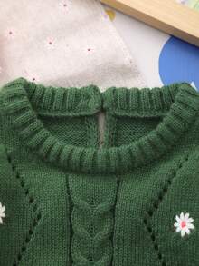 Baby Mädchen Lässig Langarm Gestrickter Jumpsuit mit Stickerei, Herbst/Winter - Grün - Übersicht 3