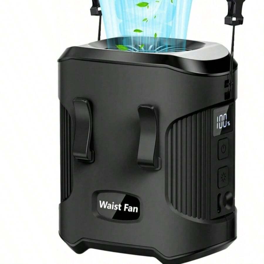 Portable Camping Fan Outdoor Waist Fan Hanging Fan Large Capacity Long Battery Life Camping Emergency Light Household Electric Fan  USB Rechargeable Lighting   For Tent, Beach, Jobsite, Office, Emergency-Black - 黑色 - 查看 1