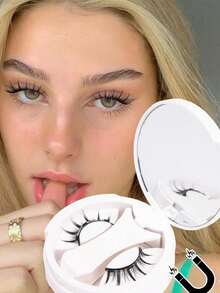1 对天然磁性睫毛，带涂抹器，可重复使用磁性睫毛套装，防水，无需胶水，适合敏感眼部，适用于漫画眼线睫毛、睫毛、睫毛、假睫毛