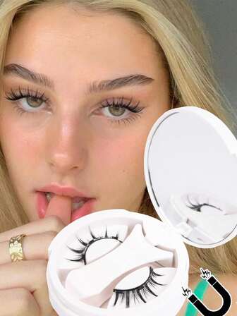 1 对天然磁性睫毛，带涂抹器，可重复使用磁性睫毛套装，防水，无需胶水，适合敏感眼部，适用于漫画眼线睫毛、睫毛、睫毛、假睫毛