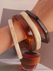 4pcs Elegant Retro Acrylic Round Bangle Bracelets For Women, Simple Design, Suitable For Casual Wear And Occasions - Multicolor - View 4
