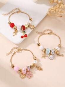 1pc/3pcs Girls' Shell, Pentagram, Flower, Starfish, Cherry Bracelet - Multicolor - View 1