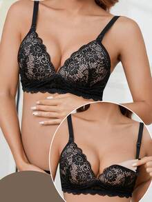 优雅纯色蕾丝孕妇哺乳文胸 - 黑色 - 查看 5