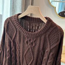 Senya 女士纯色圆领扭结针织宽松毛衣，简约复古针织上衣，适合毕业季和返校季，秋冬季 - 咖啡棕 - 查看 8