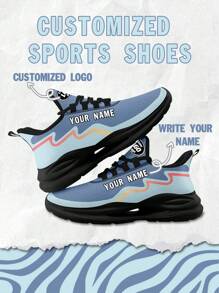 Custom Women's Wide Fit Sports Shoes, Personalized Customized Your Name And Logo, Midosole Suspension Technology Trainers With Breathable Mesh Design, Fashionable And Comfortable Thick Sole Sneakers, Stylish And Soft Athletic Footwear For Men And Women - Multicolor - View 3