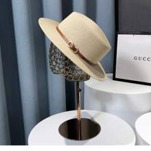 Straw Hat Large Brim Sun Hat, Woven Casual Beach Hat, Fashionable Personalized Solid Color Bohemian Polyester (Polyester) Windproof UV Protection Hat, Spring/Summer