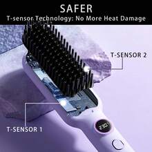 Hair Straightener Brush For Women, Electric Heated Comb, Straightening Hot Comb With 5 Temperature Settings & LED Display, 30s Fast Heating & Dual Voltage, Dense Bristle Design, Purple - Purple - View 11
