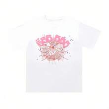 SP5DER 2025 Summer New Simple T-Shirt, Creative Graphic T Shirts With Sp5der Letters, 100 Percent Cotton  Funny Tee - trắng - Xem 1