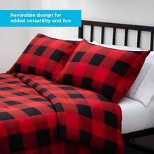All Season Down Microfiber Comforter, Oversized King, White/Navy, Luxury Soft Cozy - Red - View 4