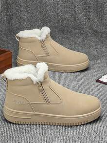 Botas de nieve para hombres, nuevas botas de moda con forro de piel cálido, suela gruesa antideslizante, diseño con cremallera lateral, botas clásicas de media pantorrilla con cuello de piel para senderismo al aire libre, zapatos de trabajo súper cálidos con suela gruesa antideslizante para patinaje sobre hielo, disfruta del mundo nevado, botas de nieve esenciales para hombres en invierno