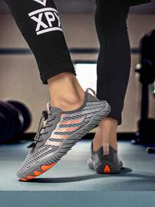 1 Pair All-Season Slip-Resistant Water Shoes For Beach And River Sports, Women And Men, Quick-Drying Breathable Fabric Upper With Rubber Sole, Striped Pattern - Grey - View 9