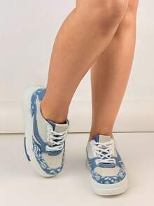 Zapatillas con plataforma para mujer, de estilo informal y de bloques de color, zapatos deportivos versátiles y combinables para parejas - AZUL CLARO - Ver 3