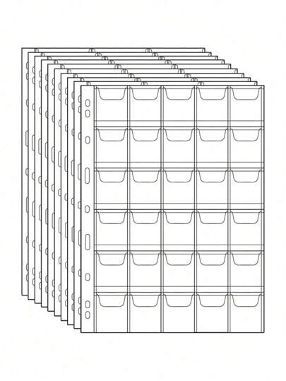 10 Pcs High-Transparency Coin Loose-Leaf Sheets With 30 Compartments. These Are Available Inner Pages Suitable For Banknote And Coin Loose-Leaf Albums. They Are Single-Sided High-Transparency Coin Album Pages.