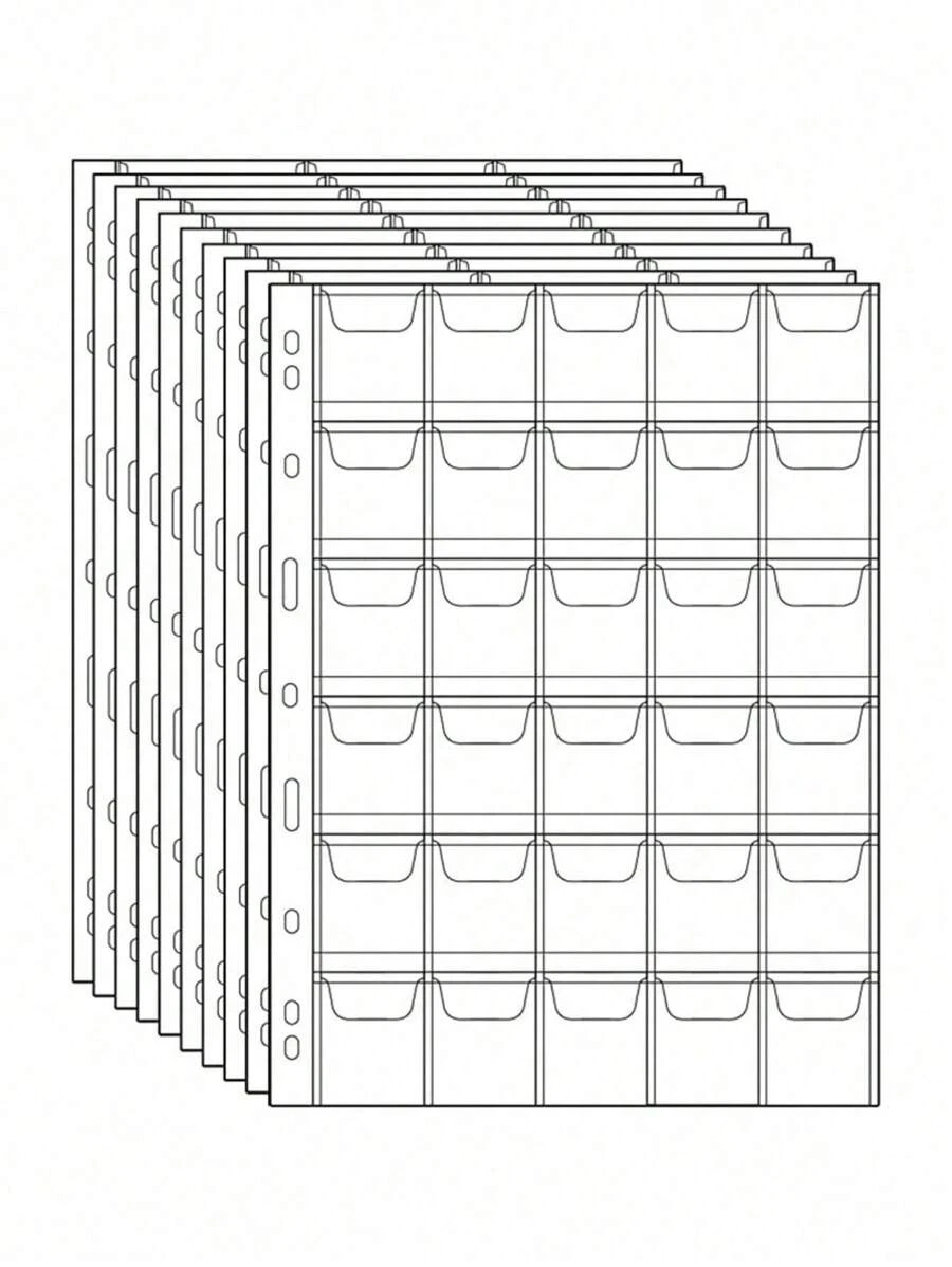 10 Pcs High-Transparency Coin Loose-Leaf Sheets With 30 Compartments. These Are Available Inner Pages Suitable For Banknote And Coin Loose-Leaf Albums. They Are Single-Sided High-Transparency Coin Album Pages.