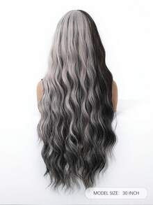 26英寸女士黑白波浪卷发假发，带刘海，自然柔软渐变卷发，适合日常佩戴、派对、角色扮演等场合。 - 黑與白 - 查看 6