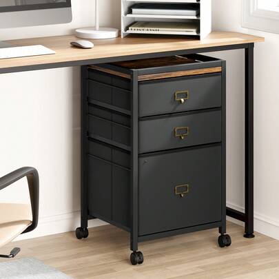 Belect File Cabinet With 3 Drawers 26''H Rolling Filing Cabinet Fits Letter Size Or A4 Fabric Vertical File Cabinet On Wheels, Vertical Office File Storage, Small Printer Stand Under Desk For Home Office