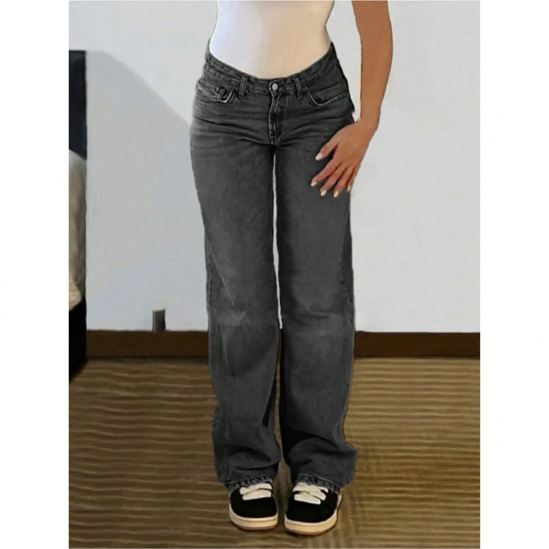 Jeans de pierna recta de mezclilla gris claro para adolescentes