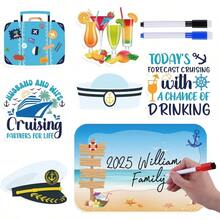 YUYCruise Door Decorations Magnetic 7PCS Couple Cruise Ship Door Decorations Magnets With 3 Paint Pens Ship Navy Hat Suitcase Drink Magnet Stickers For Carnival Cabin Refrigerator Decor - Couple - View 1