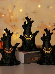 Tree Stump Ghost Figurines Garden Miniatures, Mini Spooky Halloween Resin Ghost Statue Ornament For Porch Patio Backyard Yard Home Shelf Decor Accent Halloween DIY Accessories Tree Ghost Pumpkin Tree Decorative Resin Accessories Fall Decor Autumn Decor Home Decor Halloween Decor Room Decor