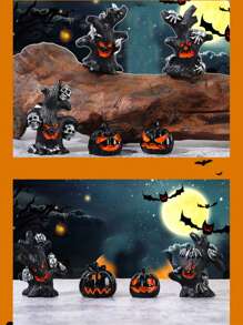 Tree Stump Ghost Figurines Garden Miniatures, Mini Spooky Halloween Resin Ghost Statue Ornament For Porch Patio Backyard Yard Home Shelf Decor Accent Halloween DIY Accessories Tree Ghost Pumpkin Tree Decorative Resin Accessories Fall Decor Autumn Decor Home Decor Halloween Decor Room Decor