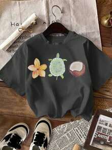 Magliette casual e morbide da donna con stampe floreali, frutta, cocco, animali, tartarughe, girocollo, maniche corte, adatte come regalo di compleanno per la primavera e l'estate