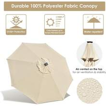 9ft Solar LED Outdoor Market Tilt Patio Umbrella, Beige - 淺褐色的 - 查看 5
