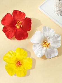 3个夏威夷花朵发夹，女士人造热带芙蓉花发爪，适合海滩、派对、波西米亚风、时尚、优雅、简约风格，纯色，适合日常、休闲、派对、通勤、度假、盘发、马尾辫、洗脸、化妆、服装配饰、发夹、发卡、发饰、头部配饰、发卡 - 彩色 - 查看 1