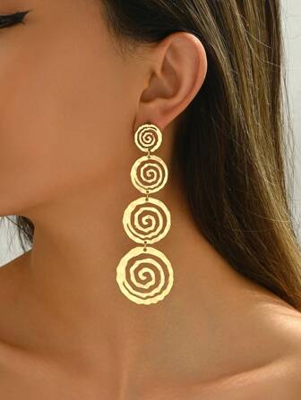 1 pereche cercei vintage cu pandantiv spiralat gol, accesorii versatile pentru bijuterii metalice pentru femei, potrivite pentru zi cu zi, petrecere, vacanță, întâlnire