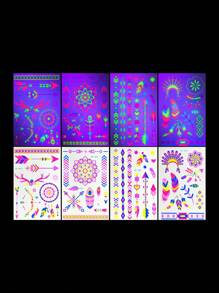 16 Pieces Tattoo Stickers, Neon UV Fluorescent Tattoo Stickers For Bar, KTV, Nightclub, Party Makeup And Dance, Waterproof Flower And Stickers, Body Art Decoration, Mandala, Butterfly And Geometric Patterns, Suitable For Carnival Parties. - Multicolor - View 3