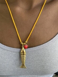 Summer Ocean Series Stainless Steel Fish Pendant Necklace, Colorful Rope Necklace, Fashionable & Unique