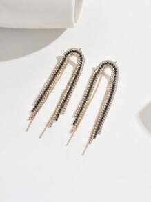 1 Pair Elegant Luxury Bling Bling Metal Copper Material Inlaid Glass Rhinestone Tassel Dangle Earrings, Suitable For Women, Charming Earrings