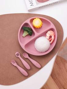 PopLittleOne 4PCS Baby Silicone Tableware Sets Suction Baby Dishes Soft Kids Utensils Feeding Training Baby Meal Tray Non-Slip Three-Frame Plate For Boy Girl - Multicolor - View 8