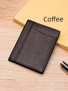 YUECMIE 超薄软钱包，PU迷你信用卡夹钱包，超薄小卡包，男士钱包，迷你钱包，卡包，零钱包 - 咖啡 - 查看 2