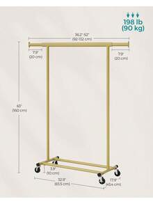 Clothes Rack On Wheels, Heavy Duty Clothes Rail, With Extendable Hanging Rail, 90 Kg Load Capacity, Easy Assembly, Portable, Pale Gold - Gold - View 6