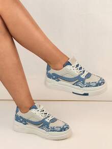 Zapatillas con plataforma para mujer, de estilo informal y de bloques de color, zapatos deportivos versátiles y combinables para parejas - AZUL CLARO - Ver 2
