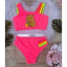 Biquini infantil Juvenil menina CAPIVARA Forrado 02 ao 16 Praia Piscina Natação Bikini infantil maio - Rosa - Visão 6
