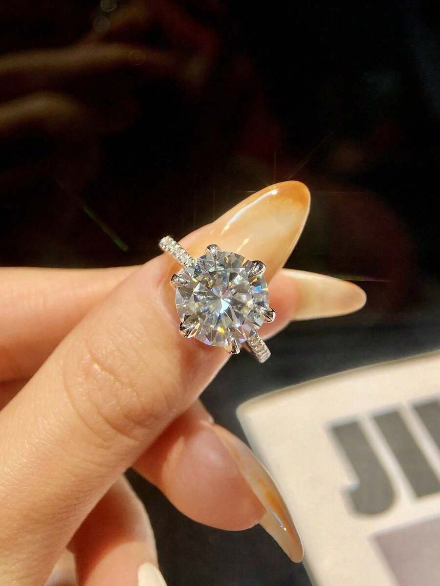 1 件华丽精致双排钻石 5 克拉莫桑石钻石结婚戒指 D 色 S925 纯银戒指,适合订婚妻子女友生日礼物周年纪念礼物新娘精美珠宝 - 銀色 - 查看 1