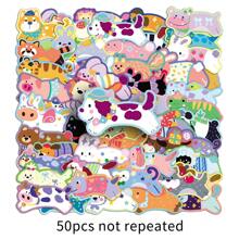 50 件卡哇伊贴纸卡通动物贴纸可爱彩色水彩动物贴纸跳跃动物贴纸美学贴纸文具贴纸乙烯基防水贴纸适用于水瓶、电脑、笔记本电脑、手机、行李箱、笔记本、冰箱 - E - 查看 8