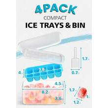 I Cube Tray With Lid And Bin, 4 Pack Easy Pop Out Silicone Is Cubes Trays For Freezer With Cover, Stackable Compact I Bucket Kits, For Soup, Food, Cocktail, Coffee - 綠色 - 查看 6